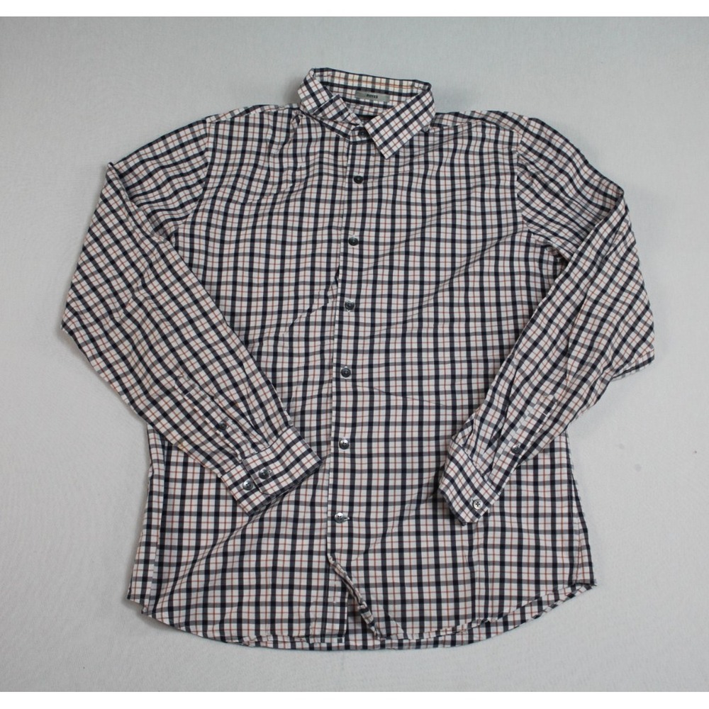 Express Men Blue Casual Button Down Plaid Long Sleeve Fitted Size Medium